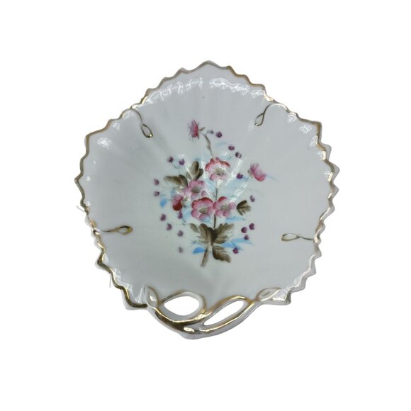 Hand Painted Leaf Shape Trinket Candy Dish floral Vintage - Picture 6 of 8